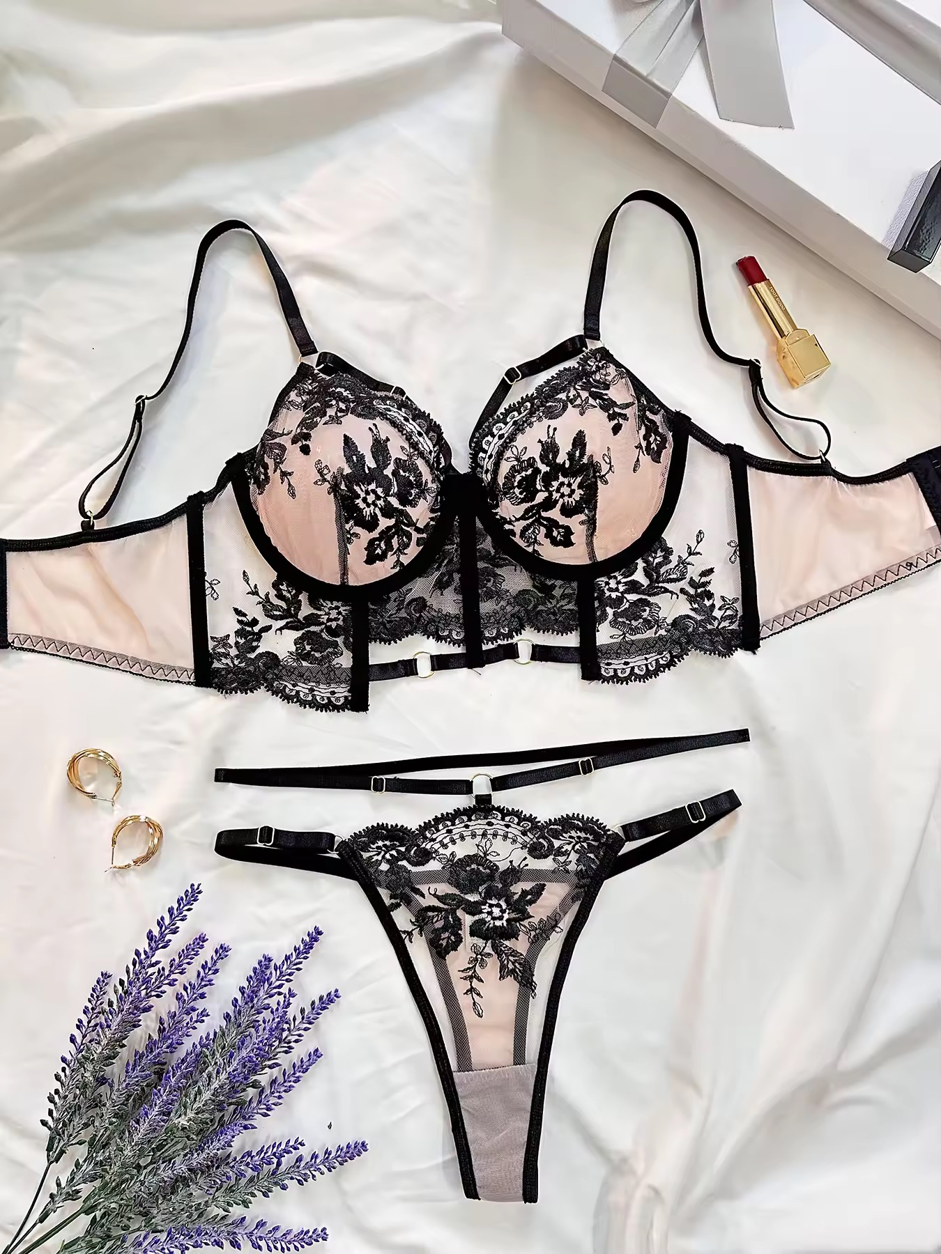 Noir Bloom Embroidered Set