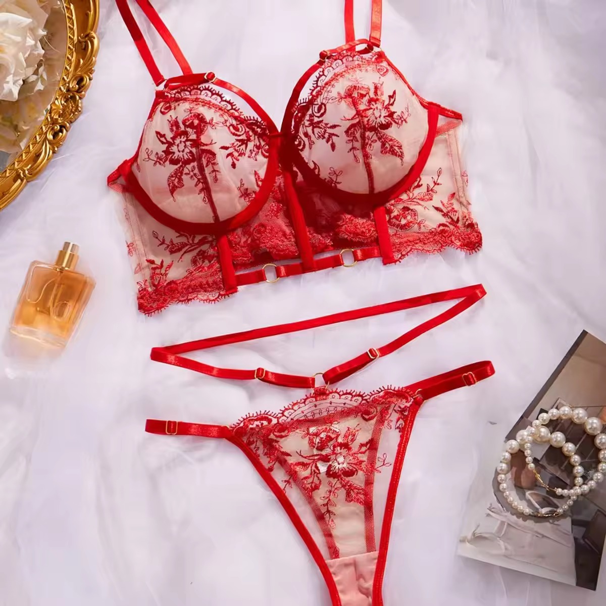 Noir Bloom Embroidered Set