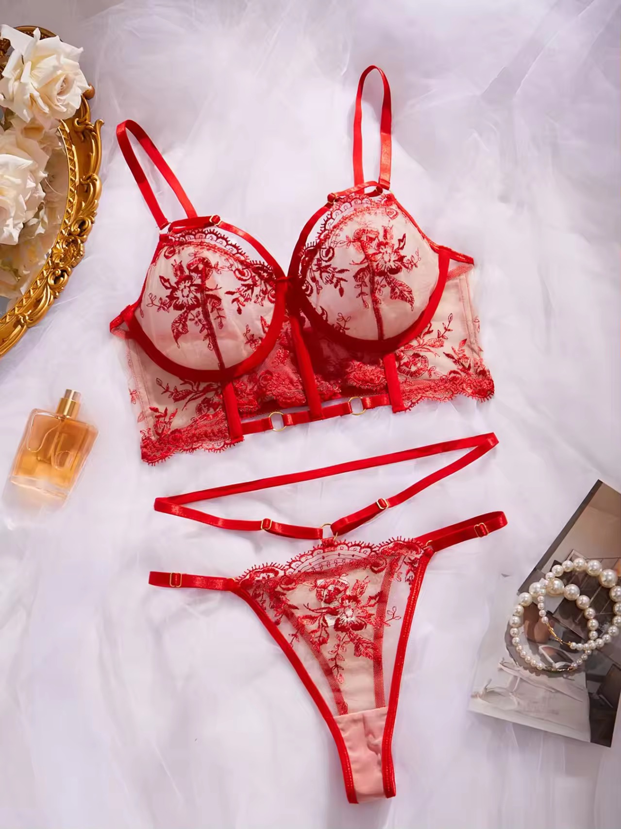 Noir Bloom Embroidered Set