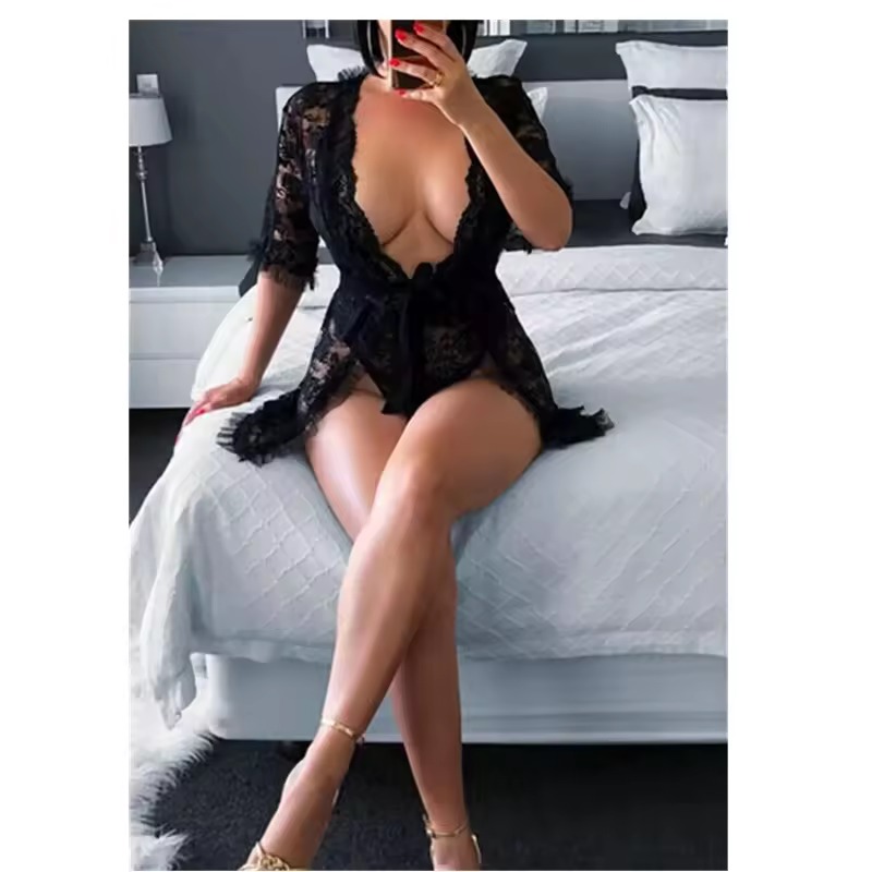 Noir Lace Robe Teddy