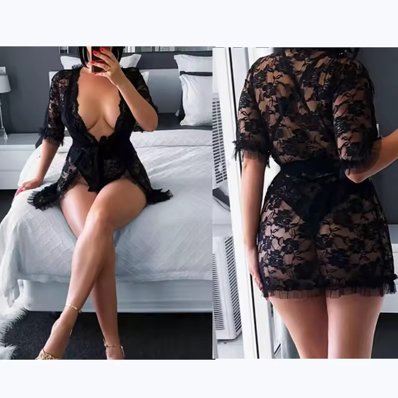 Noir Lace Robe Teddy